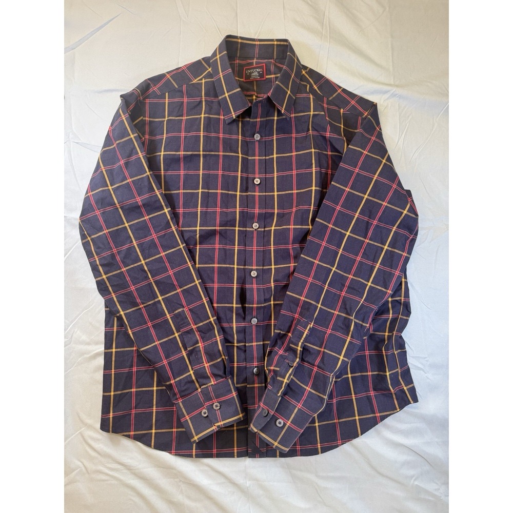 UNTUCKit Men's Long Sleeve Blue Plaid Button Up Shirt Size Large
